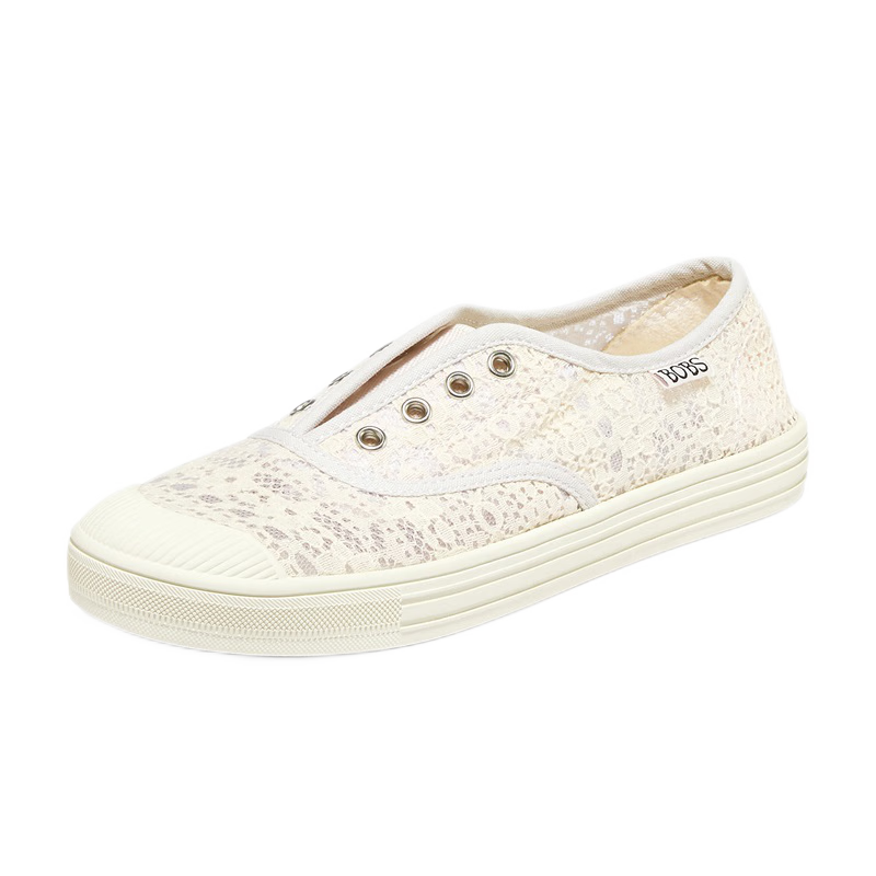 Skechers斯凱奇系列女士一腳蹬休閑鞋蕾絲透氣女鞋 113821OFWT乳白色 37.5