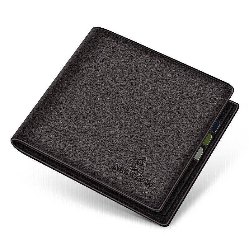 稻草人男士钱包短款商务头层牛皮横款两折票夹多卡位钱夹啡色生日礼物