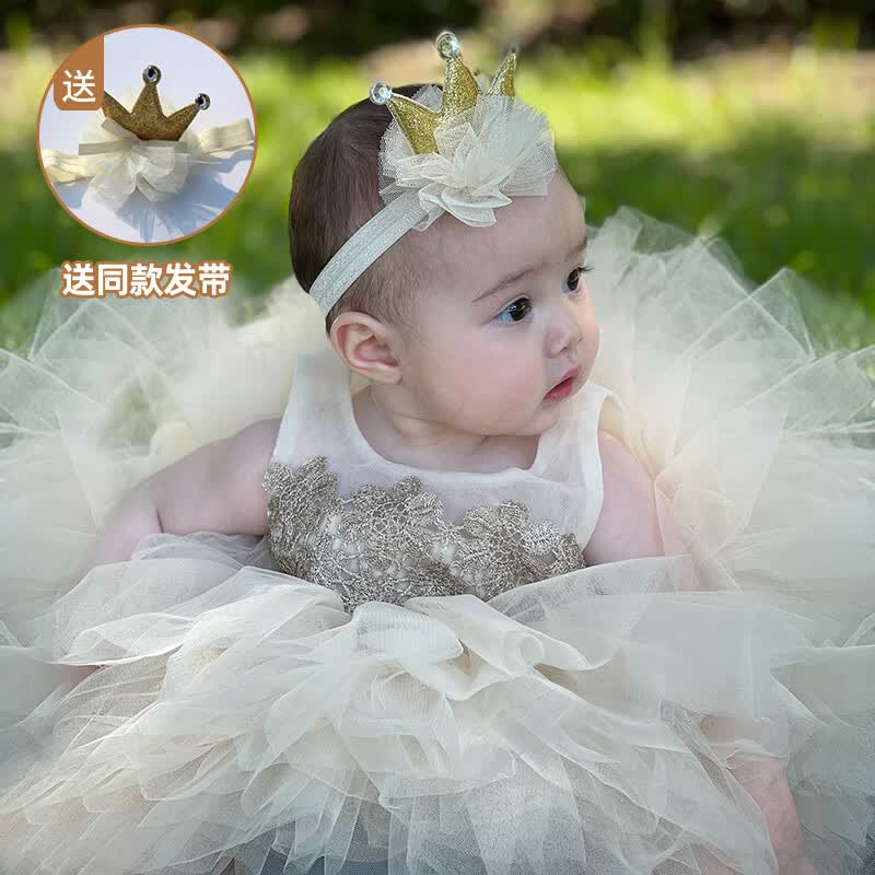 okkdey女童公主裙高端婴儿百天蓬蓬纱连衣裙女宝宝生日