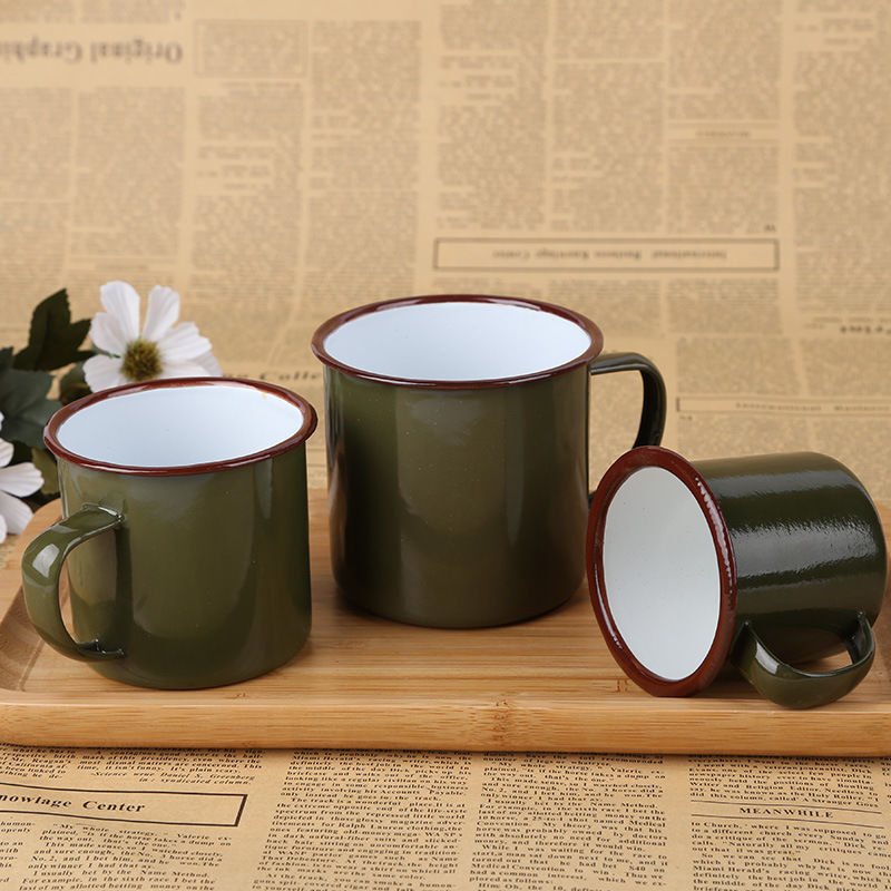 雅空杯子陶瓷复古铁茶杯军绿色漱口杯怀旧经典杯子水杯刷牙杯复古老式