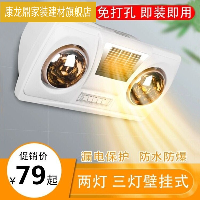 力欧霸暖灯浴室浴霸壁挂式洗澡间灯暖挂墙挂壁式风暖浴霸卫生间浴室取暖 银色双灯【550W】