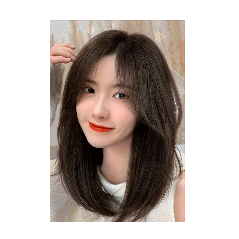 天使丝丝八字刘海光头假发女全头套假发真人发丝整顶假发扎马尾发