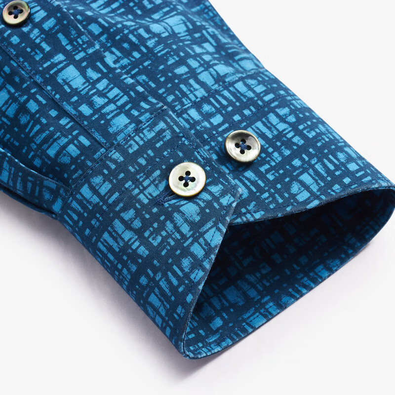 MAYOR男装 春夏棉丝印花透气休闲时尚长袖男衬衫 蓝色 38