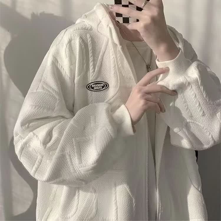 骁雍美式开衫羊羔毛连帽卫衣男装棉衣春秋冬季加绒青少年外套宽松百搭 LS-T603白色 XL高性价比高么？