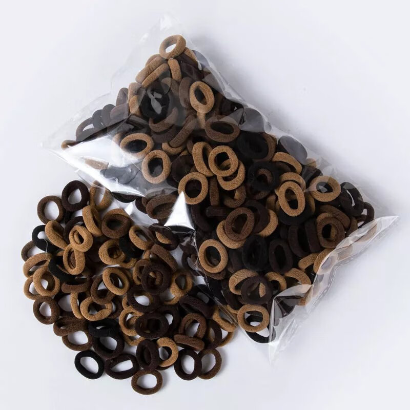 100根不伤发无接缝儿童毛巾发圈发绳毛巾圈女童高弹力皮筋头饰品 迷你小圈-咖色系 100根