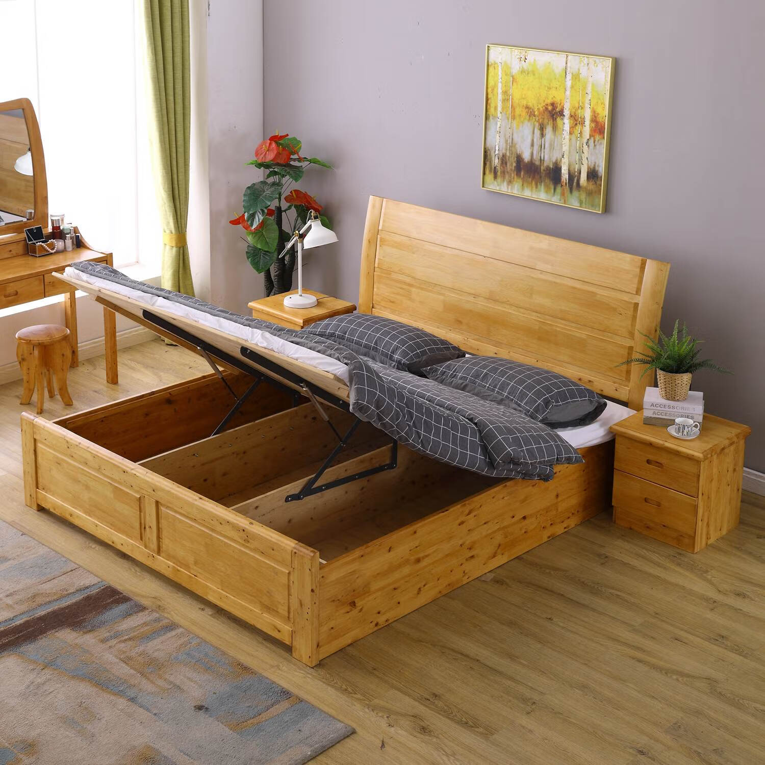 8米纯实木液压高箱体床现代简约环保 柏木床(不含床头柜) 浅茶色 1500