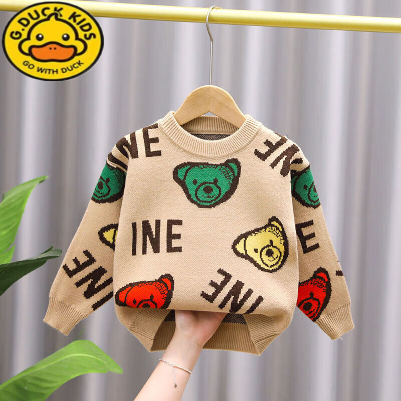 duckkids小黄鸭男童毛衣超萌2023新款秋冬装儿童洋气套头外搭中小童