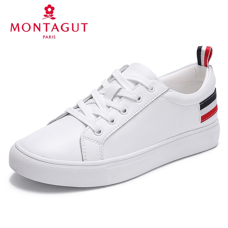 法国Montagut梦特娇 小白鞋女新款运动鞋休闲厚底鞋百搭真皮女鞋 白色 37