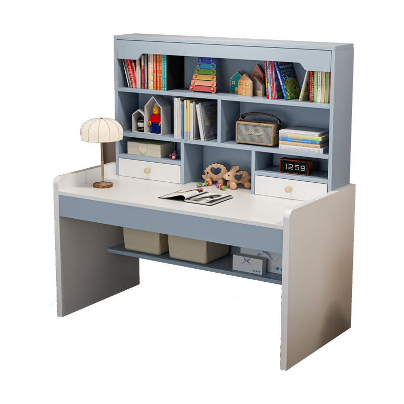 赢鸣电脑桌简易家用学习桌学生写字桌台式书桌 【左右双柜门桌+实木椅】暖白+淡蓝100X55CM