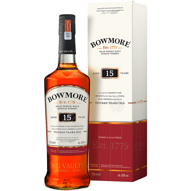 波摩（Bowmore）行货带码原盒 波摩苏格兰原瓶进口艾雷岛单一麦芽威士忌700mL  波摩15年