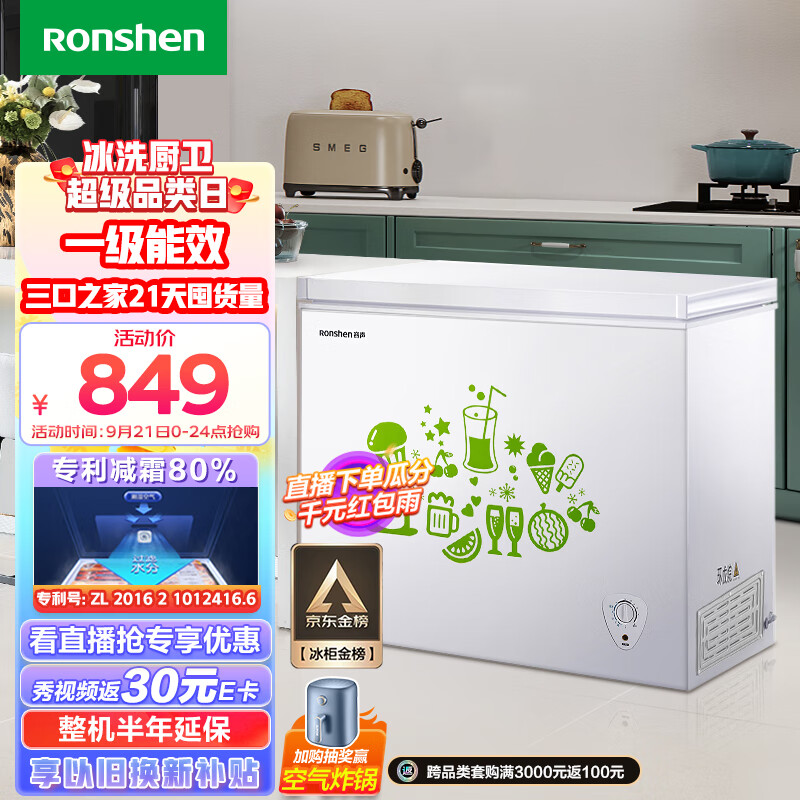 容声（Ronshen） 205升低霜小型冰柜家用冷藏冷冻转换单温冷柜一级能效母婴母乳卧式冰箱BD/BC-205MB
