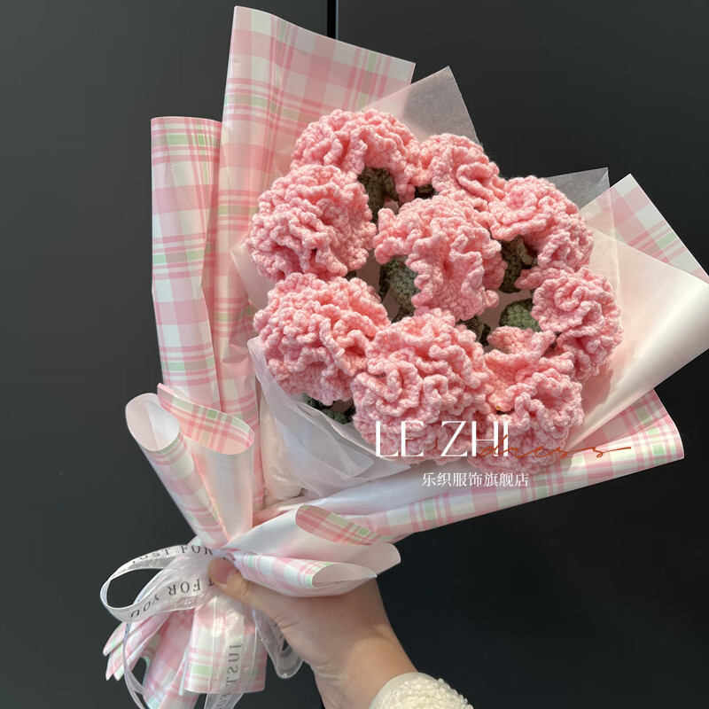 母亲节假花束康乃馨手工diy毛线针织花钩针材料包礼物生日仿真花加