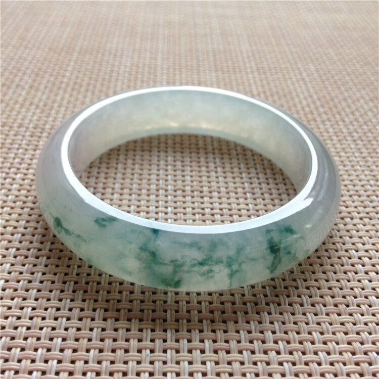 甄祥 翡翠51圈口高冰种飘花正圈玉手镯缅甸老坑天然a货230210 飘花 51