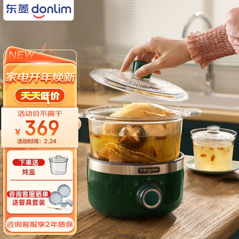 东菱(Donlim) 电炖锅 煲汤燕窝隔水炖盅 养生隔水小炖锅 BB煲汤小锅 玻璃电炖锅 食补养颜DL-9002(森野绿)