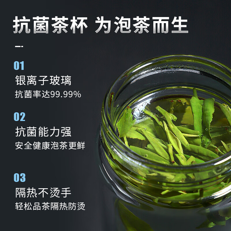 格亚(GEYA)银离子抗菌玻璃杯双层男士茶杯高档商务办公室泡茶杯车载便携定制 黑色400ml