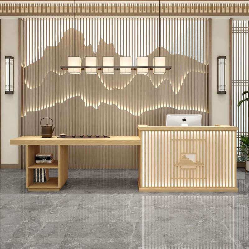 曼洛璐新中式吧台会所收银台茶道中医馆柜台酒店采耳养生足浴前台接待