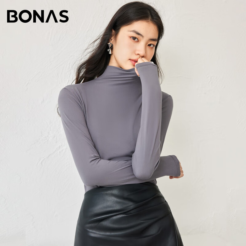 宝娜斯打底衫2024新款女秋冬内搭上衣半高领长袖针织t恤保暖上衣肌底