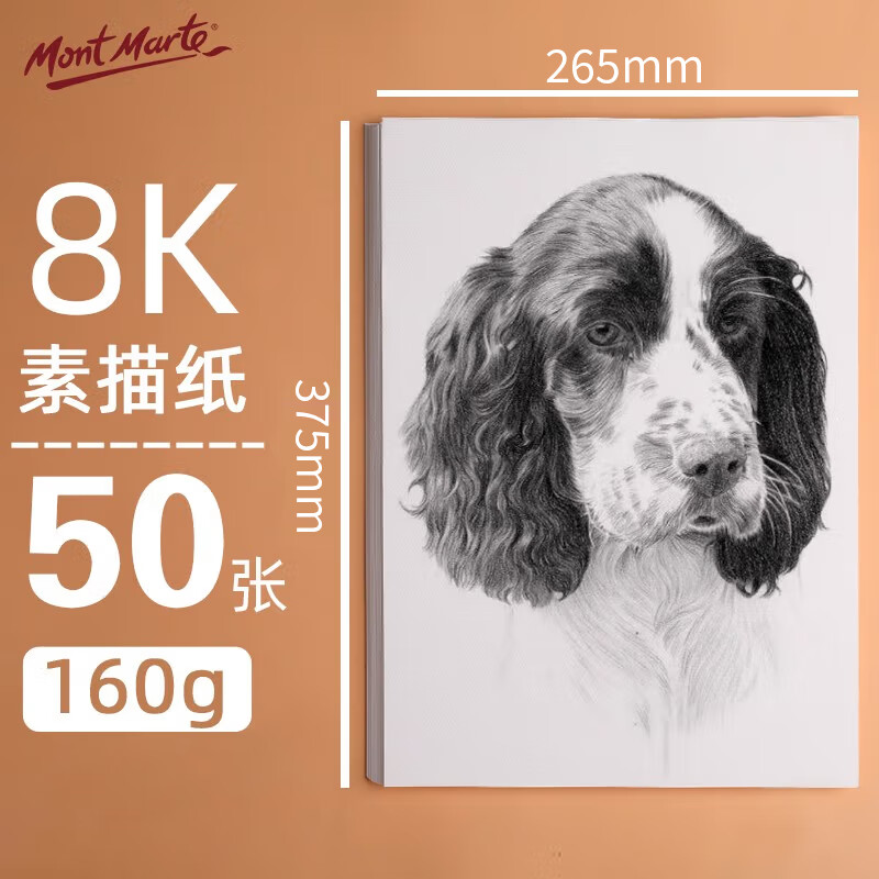 蒙玛特(Mont Marte)素描纸50张160g 素描本8k加厚速写纸铅笔炭笔画纸美术儿童手绘彩铅绘画套装铅画纸MSB0098