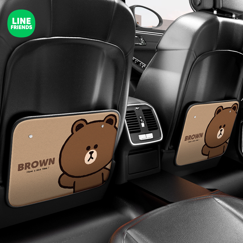 途喜line friends卡通可爱汽车椅背靠背防踢垫座椅后背后排后座防踢贴