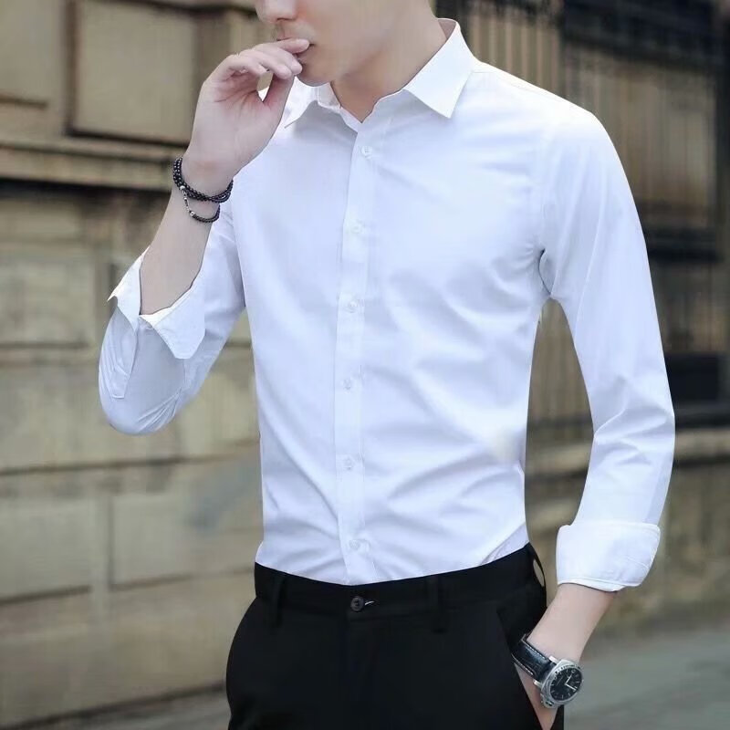 衣多穿衬衫男搭配西装裤穿的纯色翻领衬衣商务男白色衬衫男长袖秋季