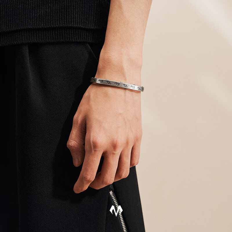 BABAMA生日礼物开口手镯男女小众手饰情侣手环送男友生日礼物 古银色女款