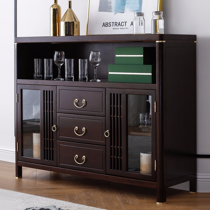 td家具 新中式全实木餐边柜一体靠墙古典现代客厅岩板置物储物碗柜 全