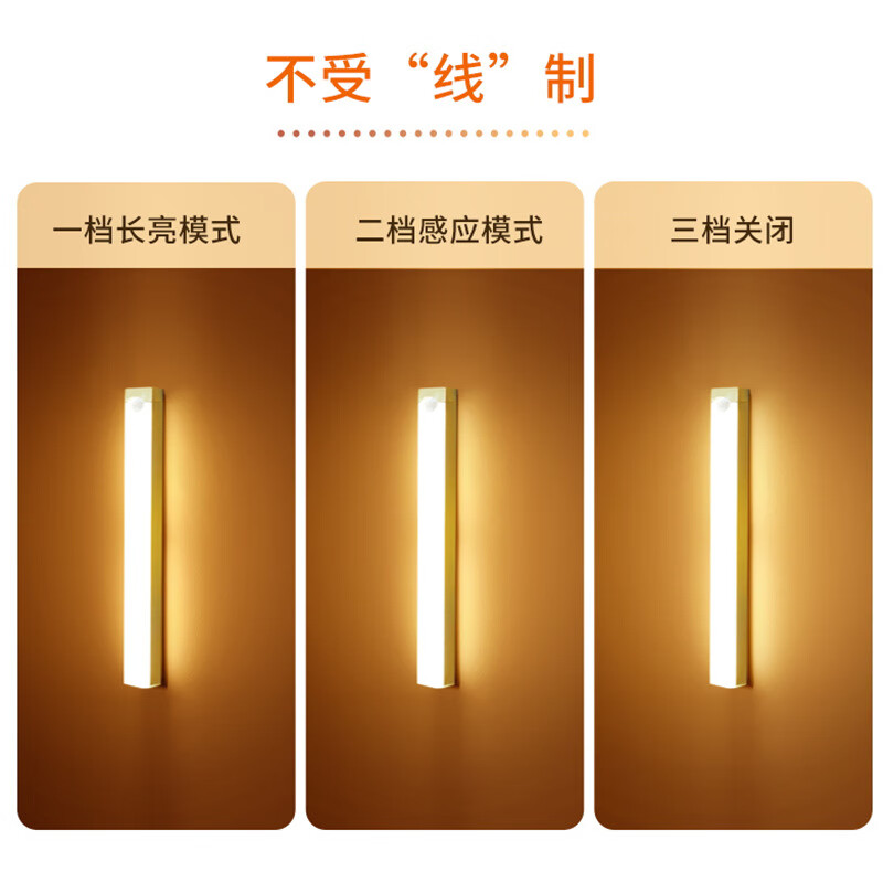 人体感应灯磁吸壁灯家用楼梯智能声光控橱柜卧室床头灯充电小夜灯 升级款【发一个】50cm感应黄光 光源功率见描述