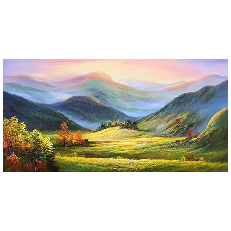 画大芬大芬油画村纯手绘油画欧式田园风高山水风景客厅装饰画横版大气