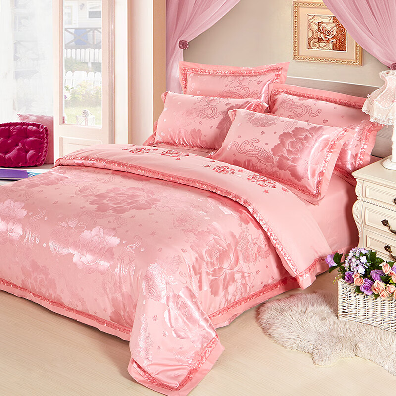 结婚用的绸缎被子轻奢欧式贡缎提花四件套100全棉庆1.