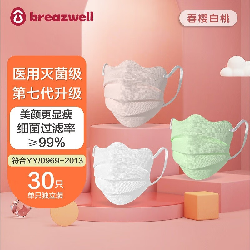 角云朵一次性防尘成人彩色口罩独立包装 海鸥线款【春樱白桃】30只