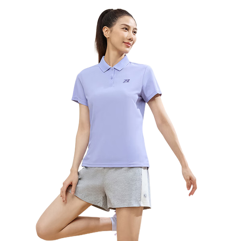 361°运动翻领t恤男2026年春夏季新款休闲透气短袖情侣POLO衫 【女款】淡薄紫 L