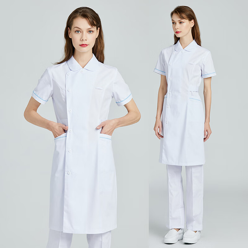 谊固养老护理员服装护士服夏季短袖白色美容服护工蓝色护理医院粉色护