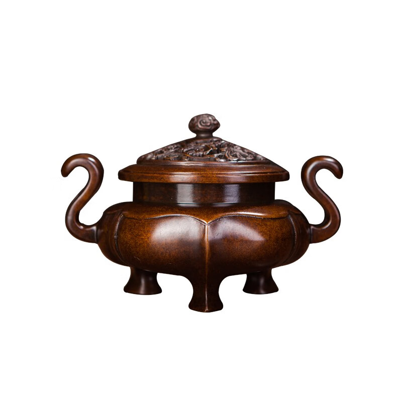 巧生爐朝冠耳海棠熏炉 乾清宫和陈巧生制双落款 经典仿古器型铜香炉