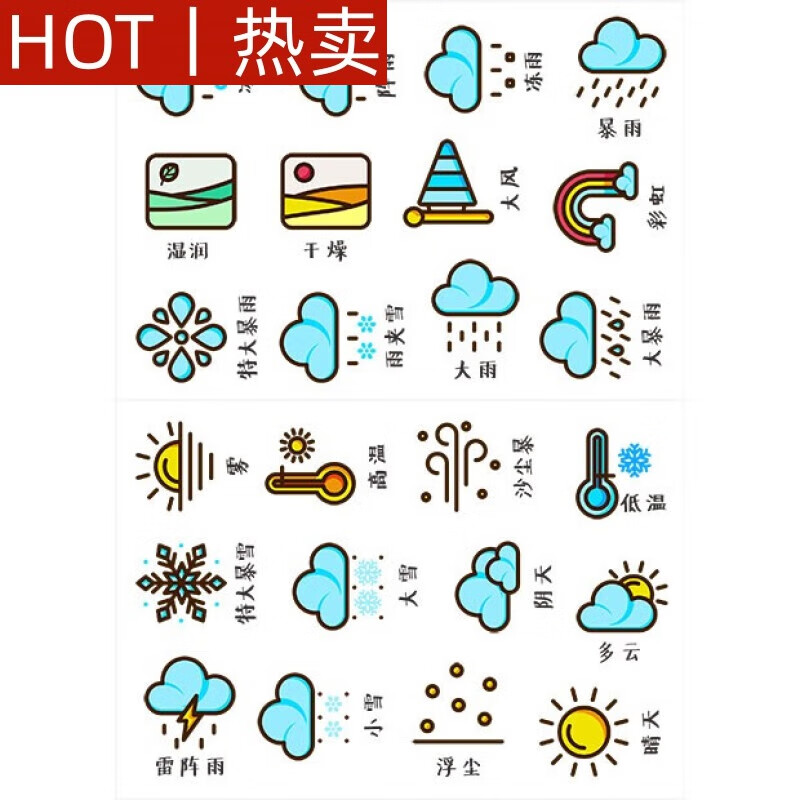 手绘天气预报贴纸 可爱晴雨表气象符号手帐装 系列1包裁剪单枚3-4cm