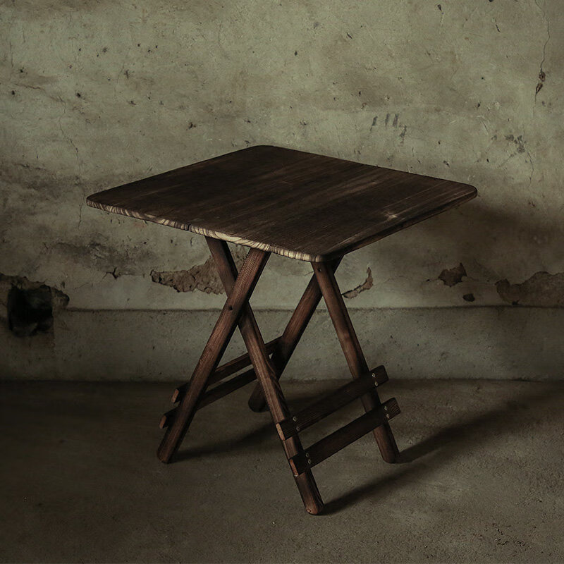 亿莱镁盛做旧折叠实木方桌子摄影背景老旧破桌子复古静物圆餐桌美食