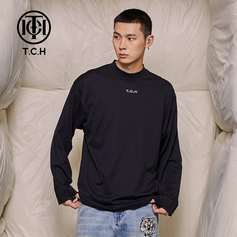TCH真5折服饰轻奢潮流长袖T恤男字母烫钻秋内搭休闲秋衣T69C086009 L