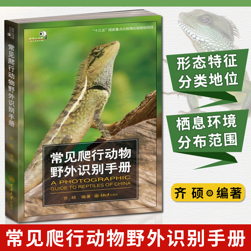 常见爬行动物野外识别手册 齐硕编著 爬行动物 对照识别图鉴 生物野外实习工具书 自然科学科普百科书
