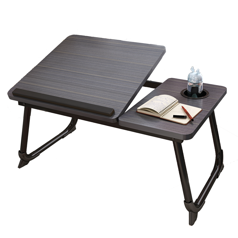 易漫 笔记本电脑折叠桌宿舍飘窗懒人床上小书桌子学习桌 升降+杯托黑色 55*32*25CM
