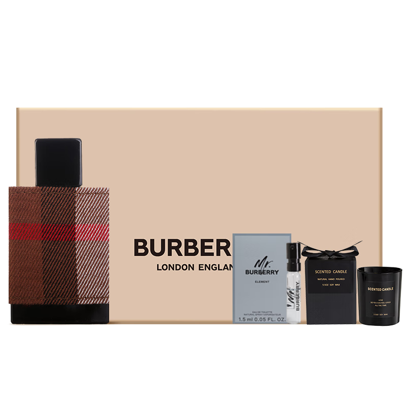 博柏利(BURBERRY)七夕情人节礼物送男友 伦敦男士礼盒(香水30ml+香薰蜡烛*1+试管1.5ml*3+礼盒)