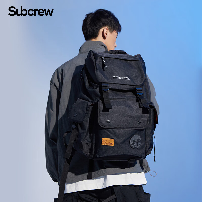 subcrew李灿森同款潮牌大容量双肩包男女时尚休闲旅行包街头背包 黑色