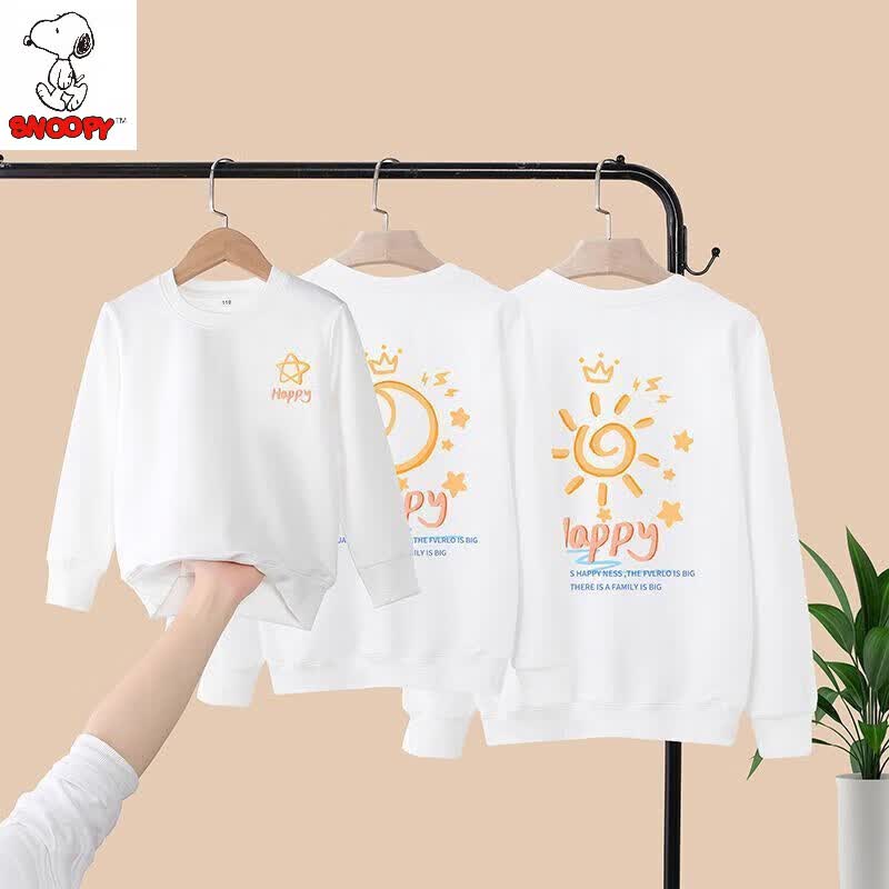 史努比（SNOOPY）秋季新款亲子装一家三口拍照全家福网红父子母女装春秋款纯棉卫衣 白色-圆领 宝宝150属于什么档次？
