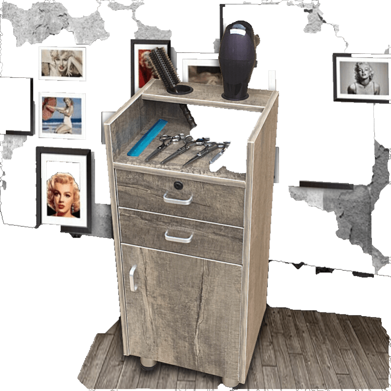 美发工具柜发廊工具车复古理发店抽屉式专用多功能推车镜台小柜子 灰色木纹款