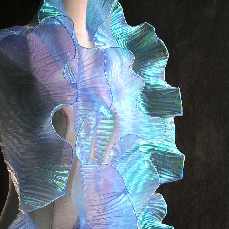 合彩美 透明欧根纱花边硬立体荷叶边压褶皱布料礼服装设计师面料装饰