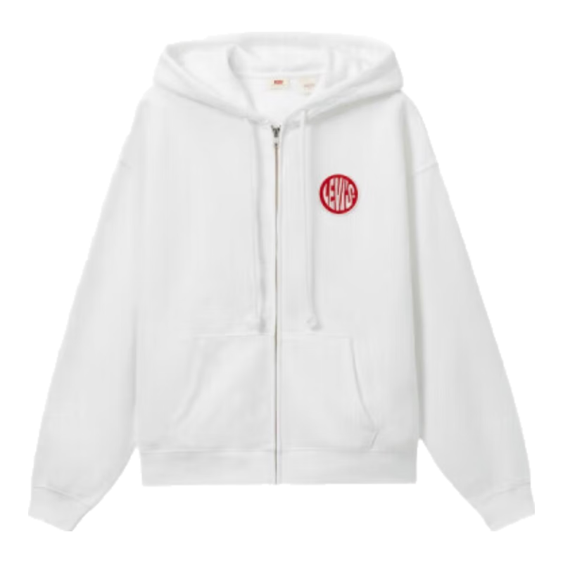 Levi’s李維斯女士時尚休閑抽繩寬松慵懶隨性連帽刺繡衛(wèi)衣美式外套 白色 A9416-0000 XS