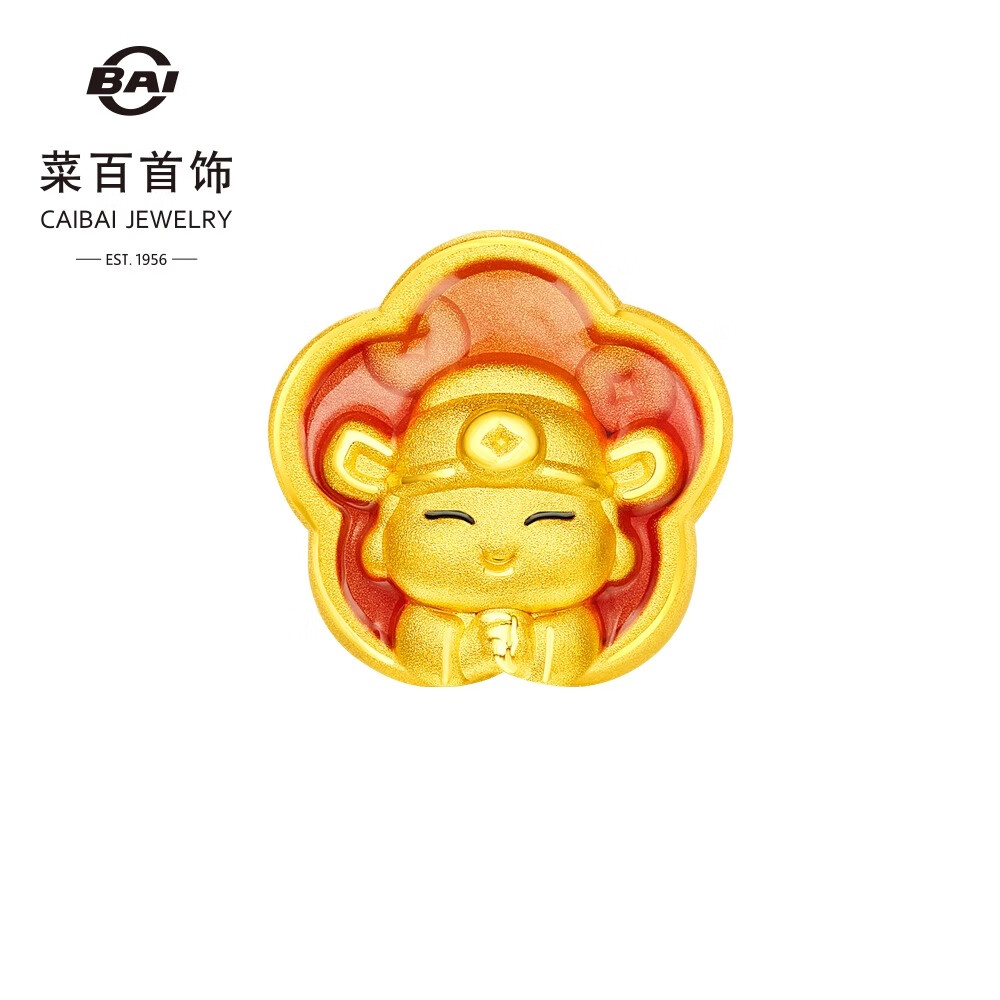 菜百首饰 黄金转运珠 3D成长礼小状元路路通转运珠含绳计价 约1.10克