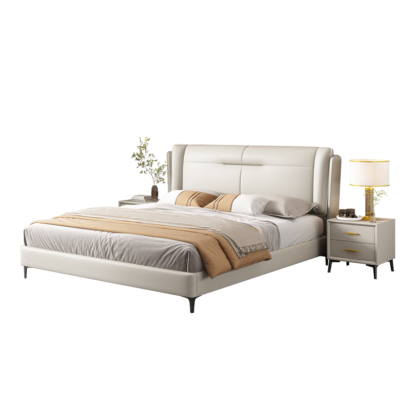 优卡吉 轻奢真皮床主卧室软靠包现代简约双人床SD-6008# 1.8米框架床