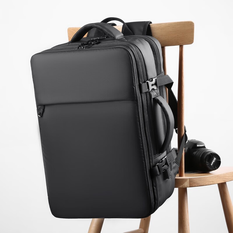 晴熙双肩包男士背包可扩展大容量多功能出差旅行包出差包 扩容电脑包16.1英寸-17.3英寸 黑色4层可扩容17.3英寸