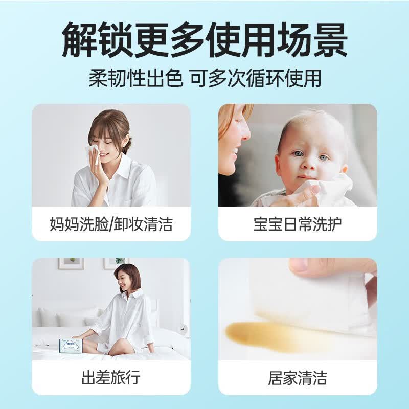 棉柔世家（FulCotton）一次性洗脸巾 婴儿干湿两用擦洗屁屁抽取式平纹擦脸绵柔巾 平纹80抽* 12包