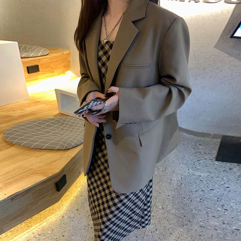 ujxw女西服套装2023新款冬装深咖色复高级感洋气小西装外套潮ins秋季