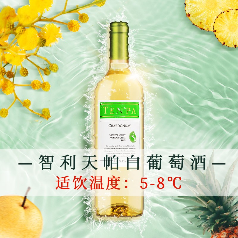 天帕智利原瓶进口天帕莎当妮霞多丽干白葡萄酒750ml 【送开瓶器】整箱六瓶